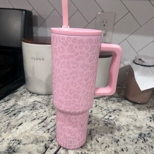 Pink Leopard Print Tumbler with Handle
